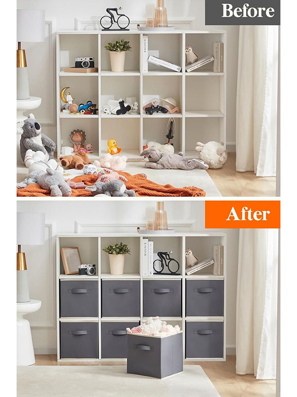 Gri 2 li Dolap Içi Düzenleyici  Çamaşır Oyuncak Saklama Kutusu Sepet Organizer 33x30x30-2