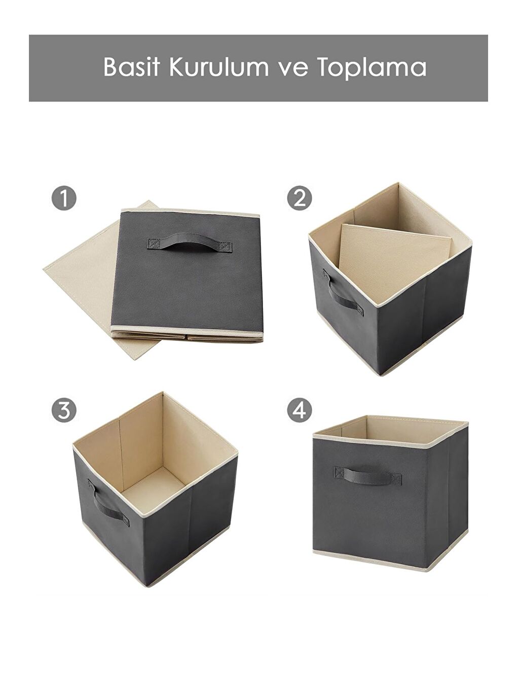 Gri 2 li Dolap Içi Düzenleyici  Çamaşır Oyuncak Saklama Kutusu Sepet Organizer 33x30x30-3