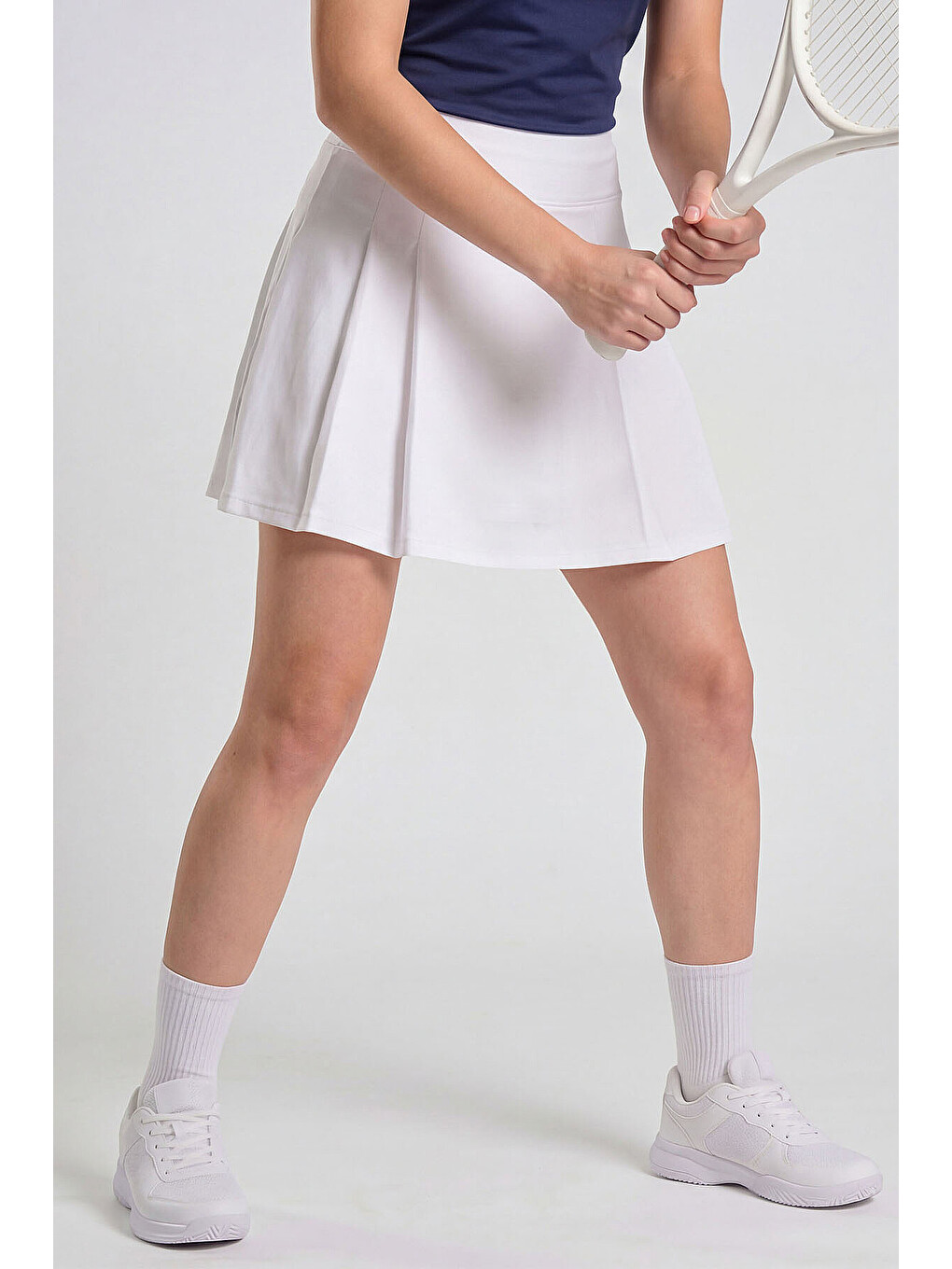Beyaz Sıkılaştırıcı Yüksek Bel Kadın Tenis Etek - 94690-2