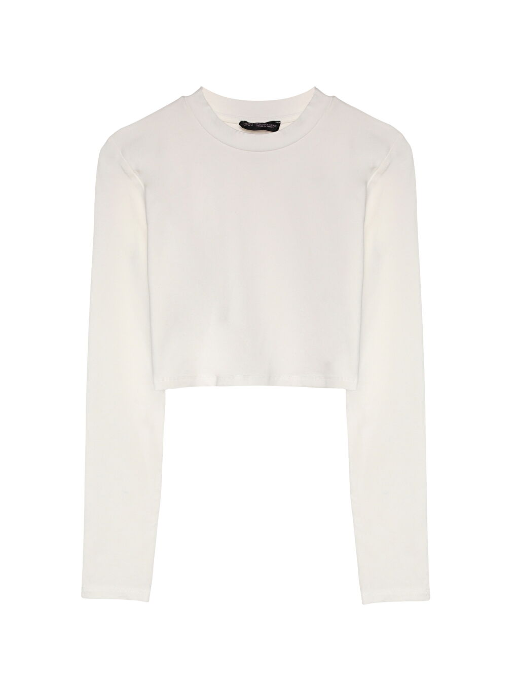 Bisiklet Yaka Uzun Kol Basic Crop Tişört Ekru-1