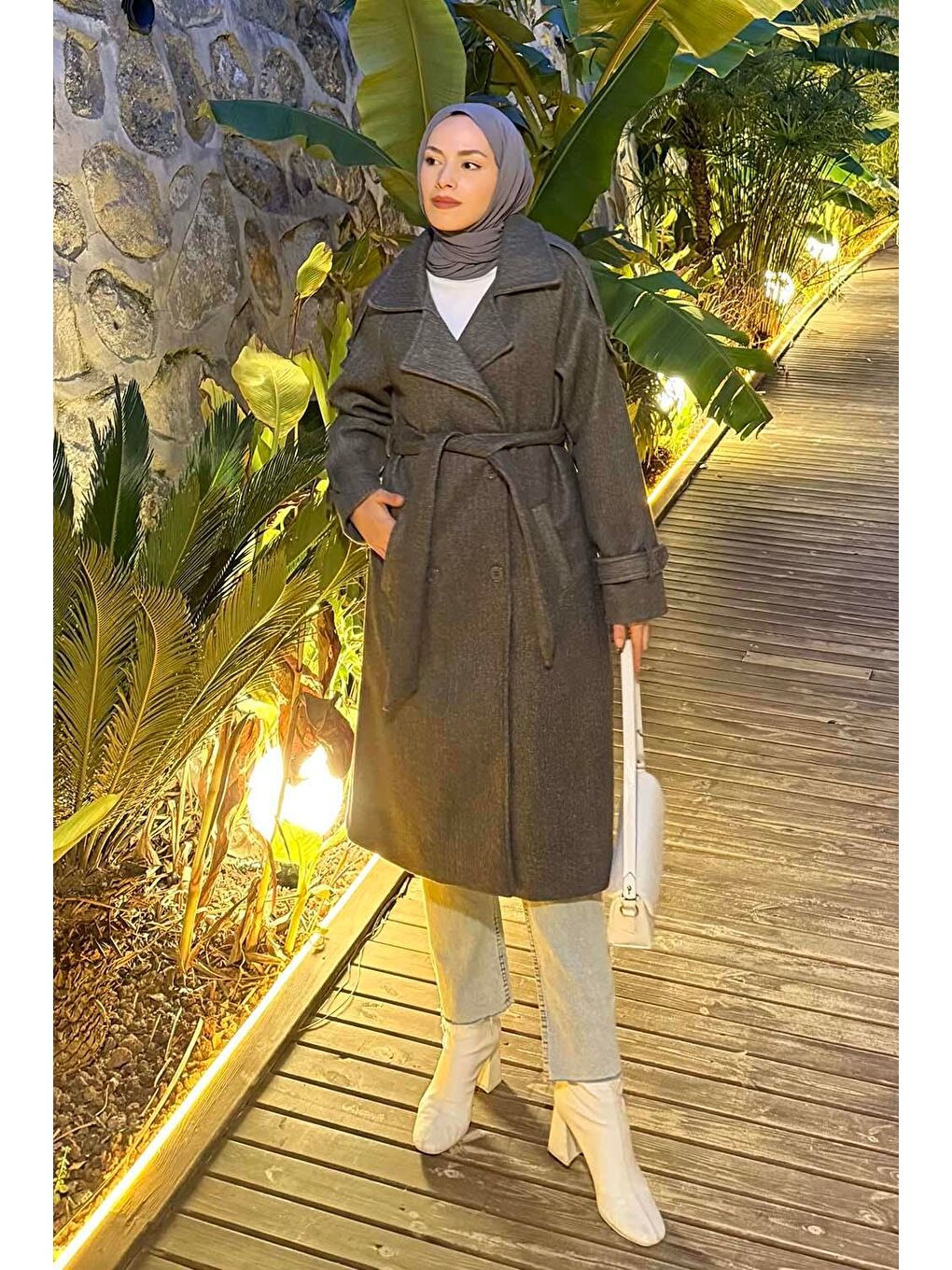 Omuz Filetolu Kol Apoletli Kaşe Kaban Antrasit-1