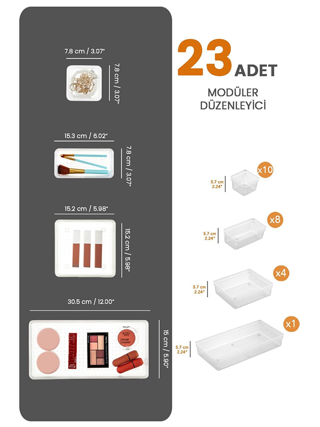 23 lü Çekmece İçi Çok Amaçlı Organizer  Kozmetik Takı Makyaj Organizeri Dolap İçi Düzenleyici Şeffaf-1