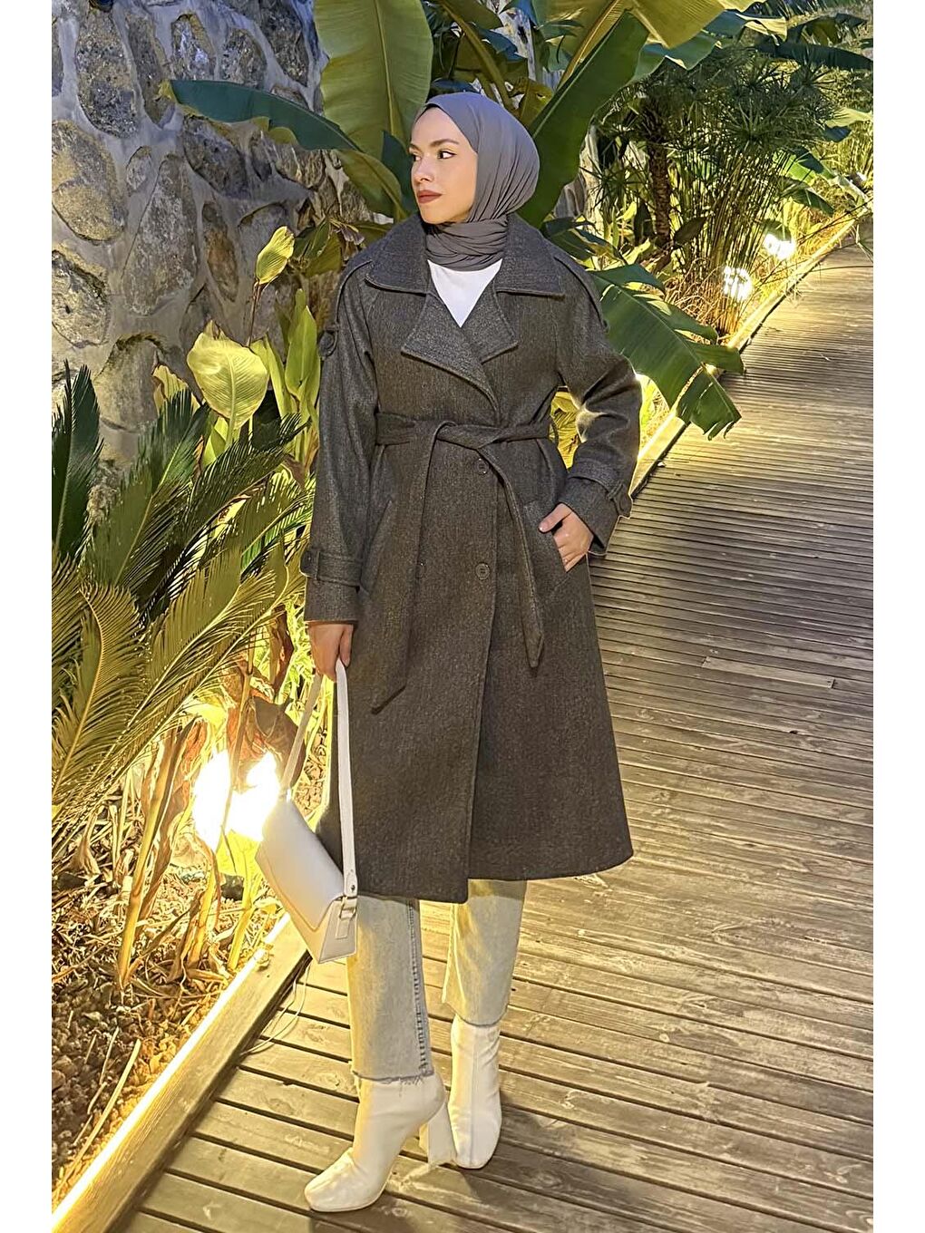 Omuz Filetolu Kol Apoletli Kaşe Kaban Antrasit-3