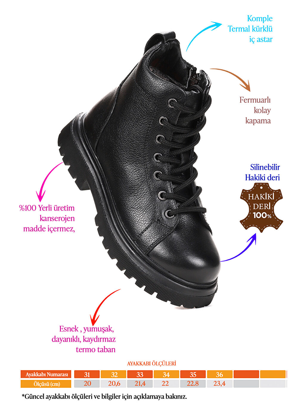 Siyah Seri %100 Deri Fermuarlı Erkek Çocuk Bot Ayakkabı-1