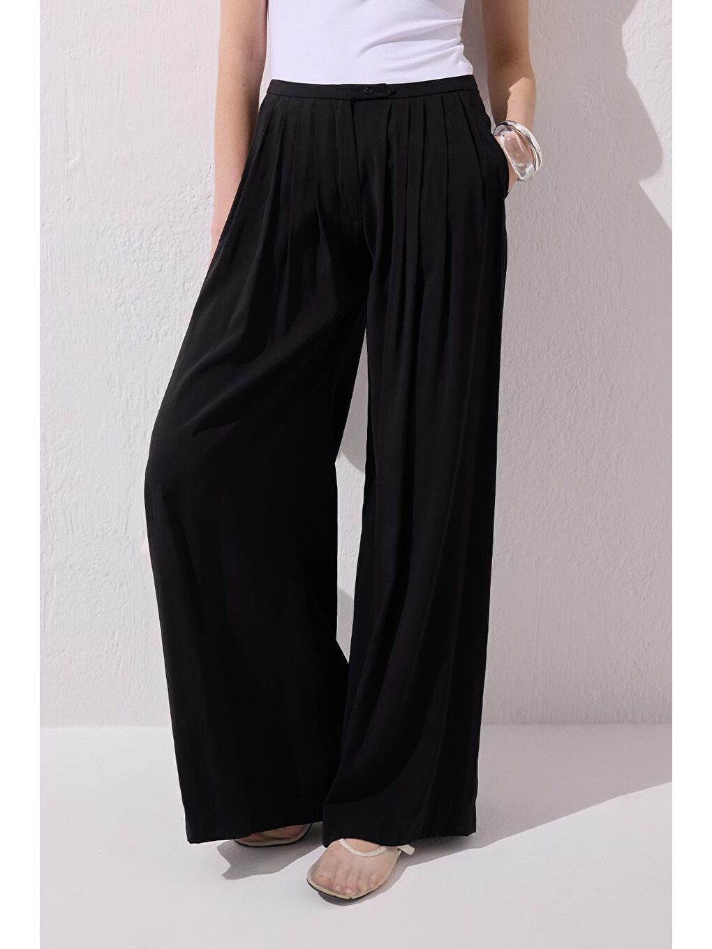 Modal Ekstra Bol Paça Pantolon Siyah-1