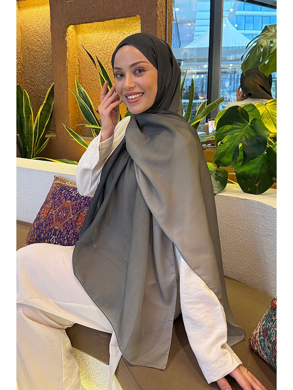 Degrade Desen Soft Şal Asker Yeşili-1