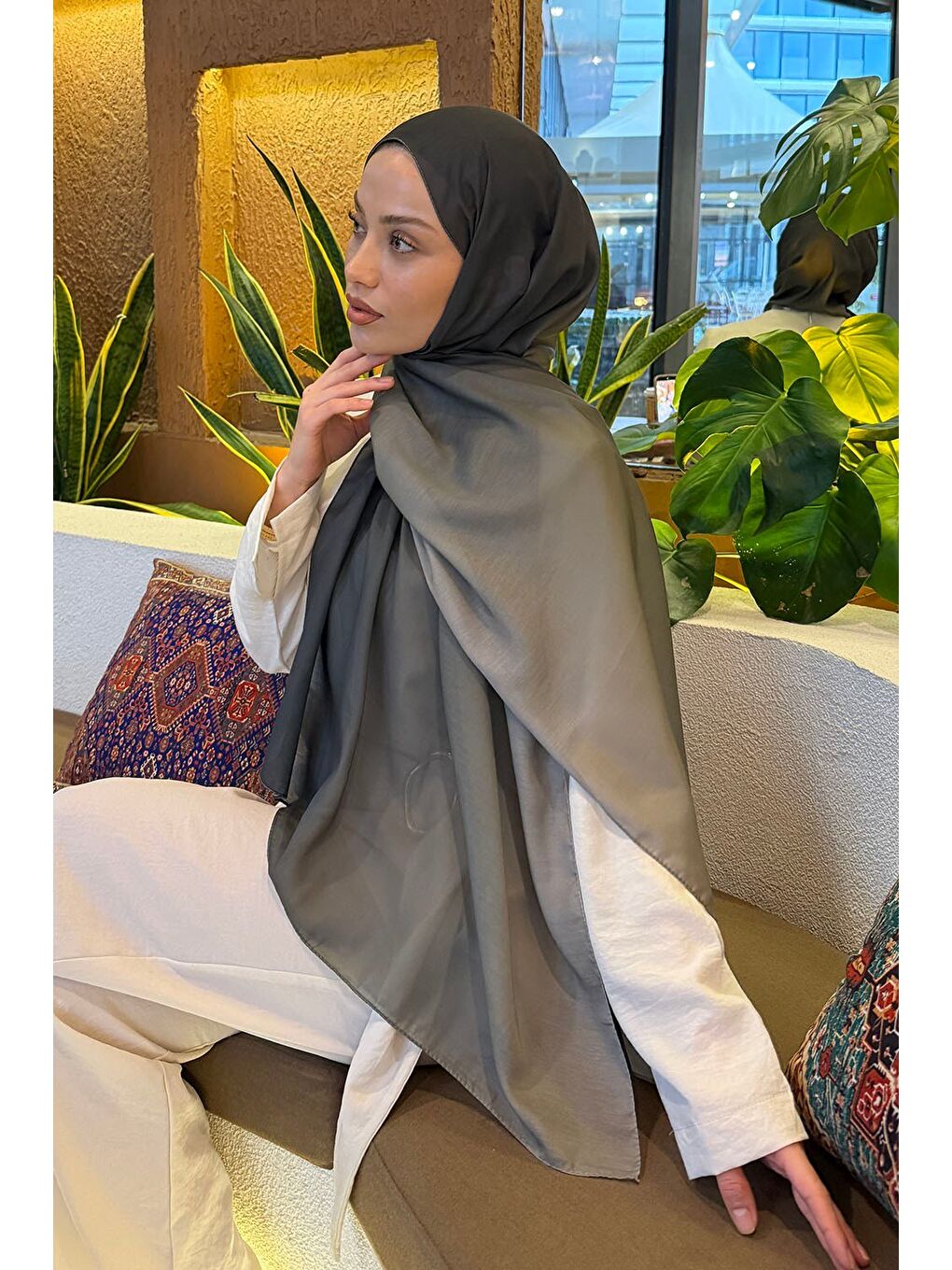 Degrade Desen Soft Şal Asker Yeşili-2