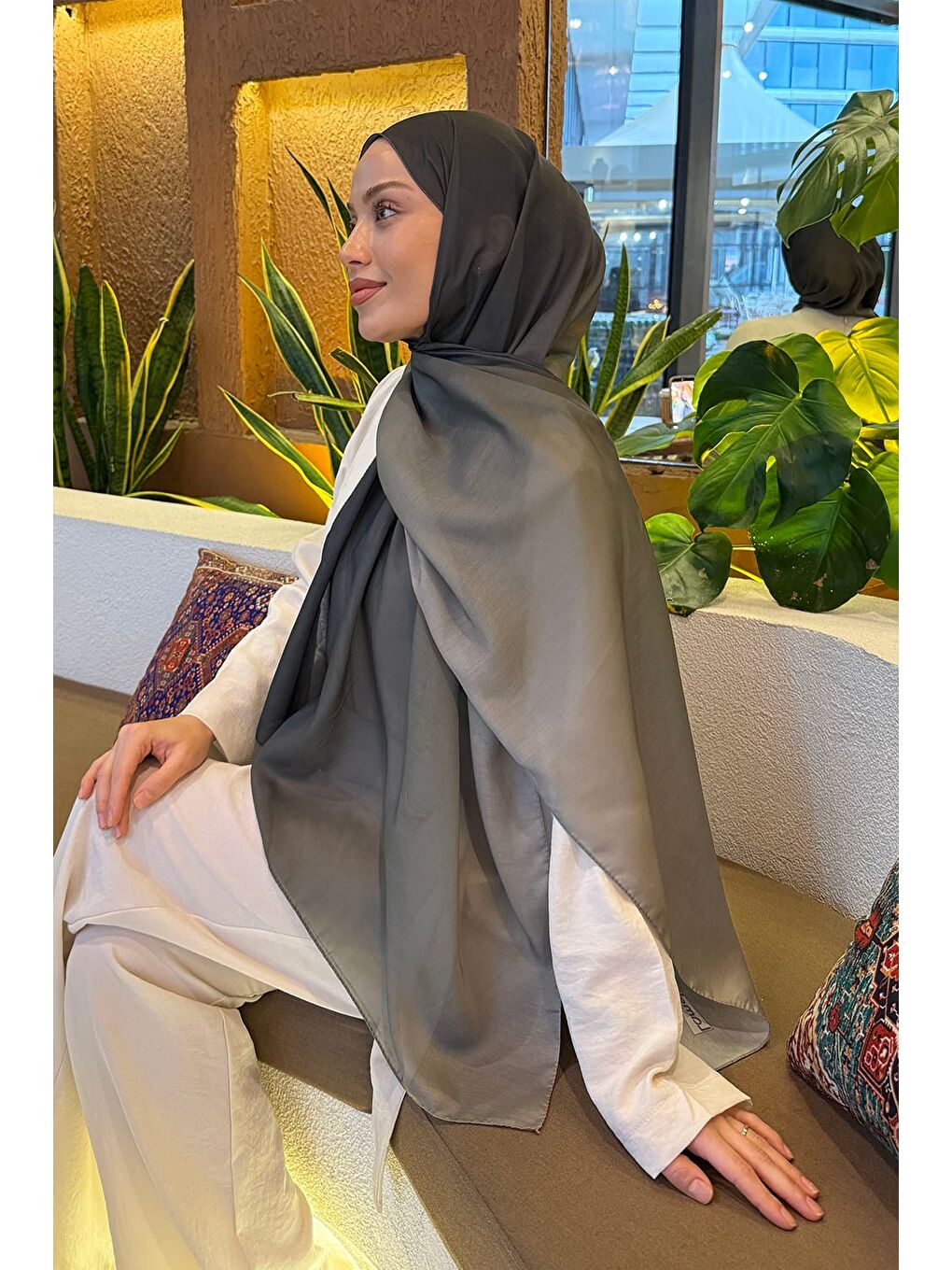 Degrade Desen Soft Şal Asker Yeşili-3