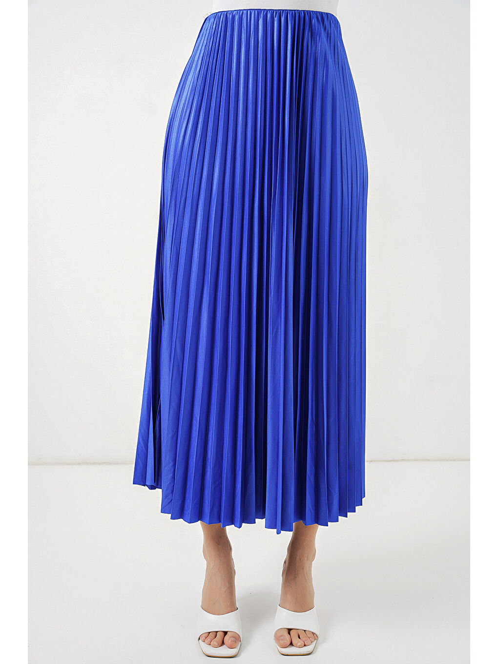 Mavi 8009 Deri Görünümlü Piliseli Etek - Saks-1