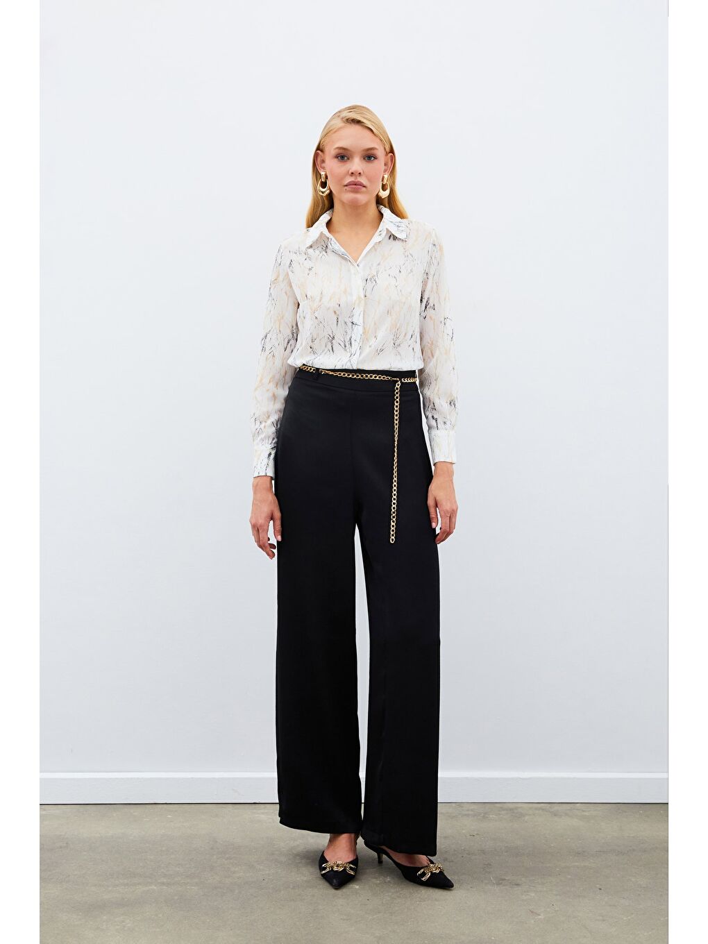 Lila Parlak Desenli Gömlek - Ekru-Gold-4