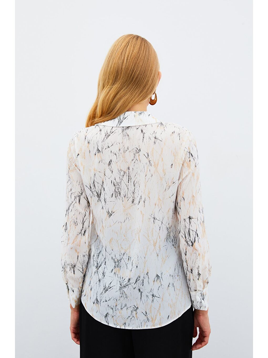 Lila Parlak Desenli Gömlek - Ekru-Gold-5