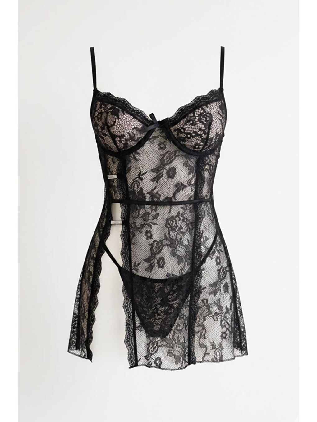 Parlak Detaylı Babydoll Siyah