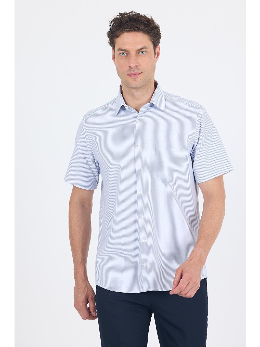 Koyu Lacivert Sert Yaka Kısa Kol Cepli Comfort Fit Cls Gömlek 1004250259