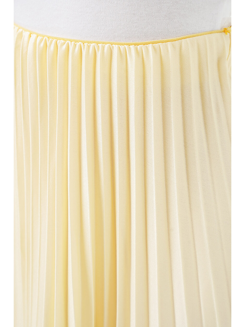 8009 Deri Görünümlü Piliseli Etek - Sarı-5