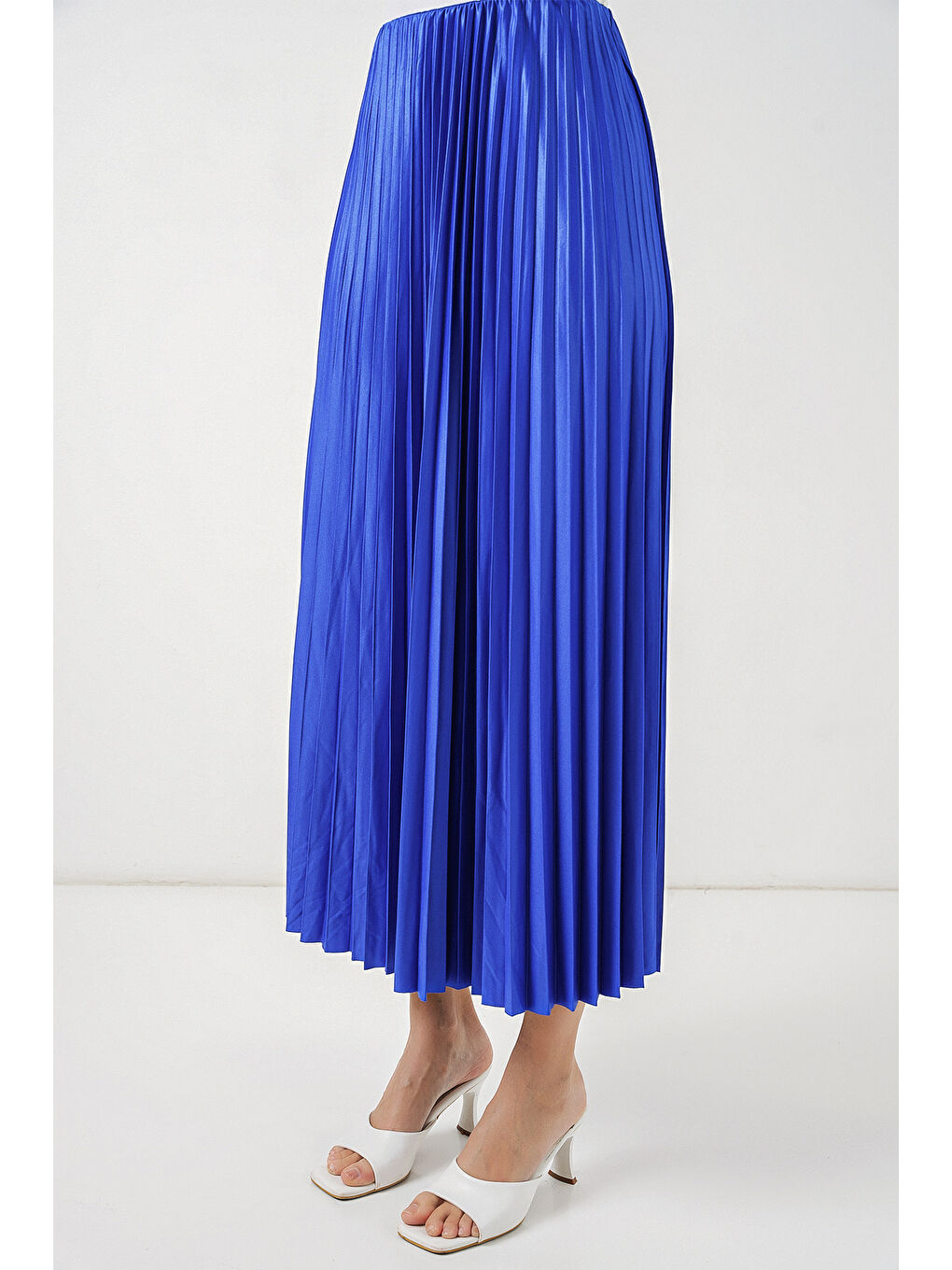 Mavi 8009 Deri Görünümlü Piliseli Etek - Saks-3