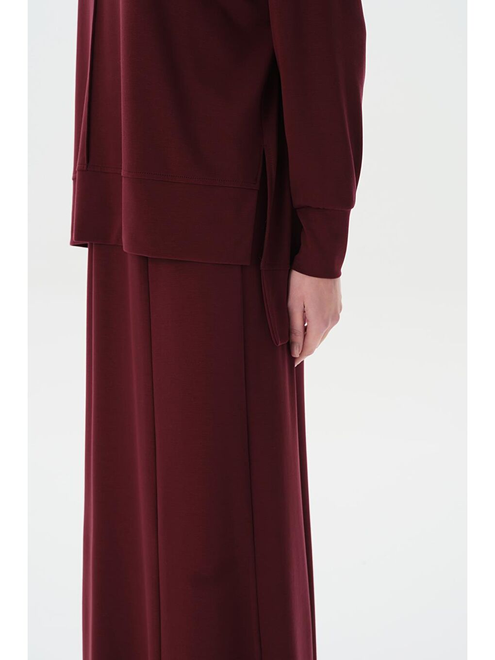 Modal Örme Balık Etek Bluz Takım Bordo-2