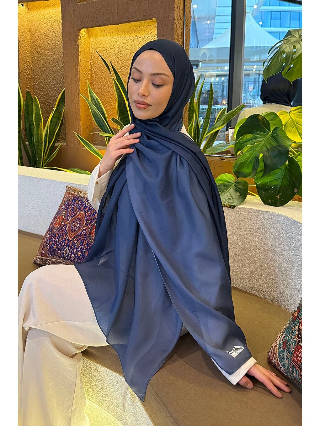 Degrade Desen Soft Şal Lacivert-2