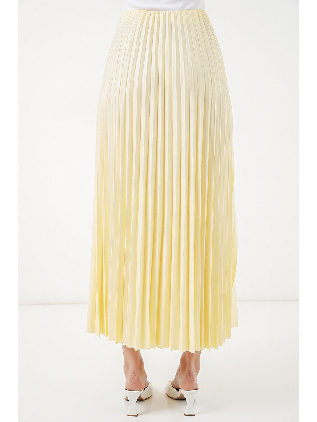 8009 Deri Görünümlü Piliseli Etek - Sarı-6