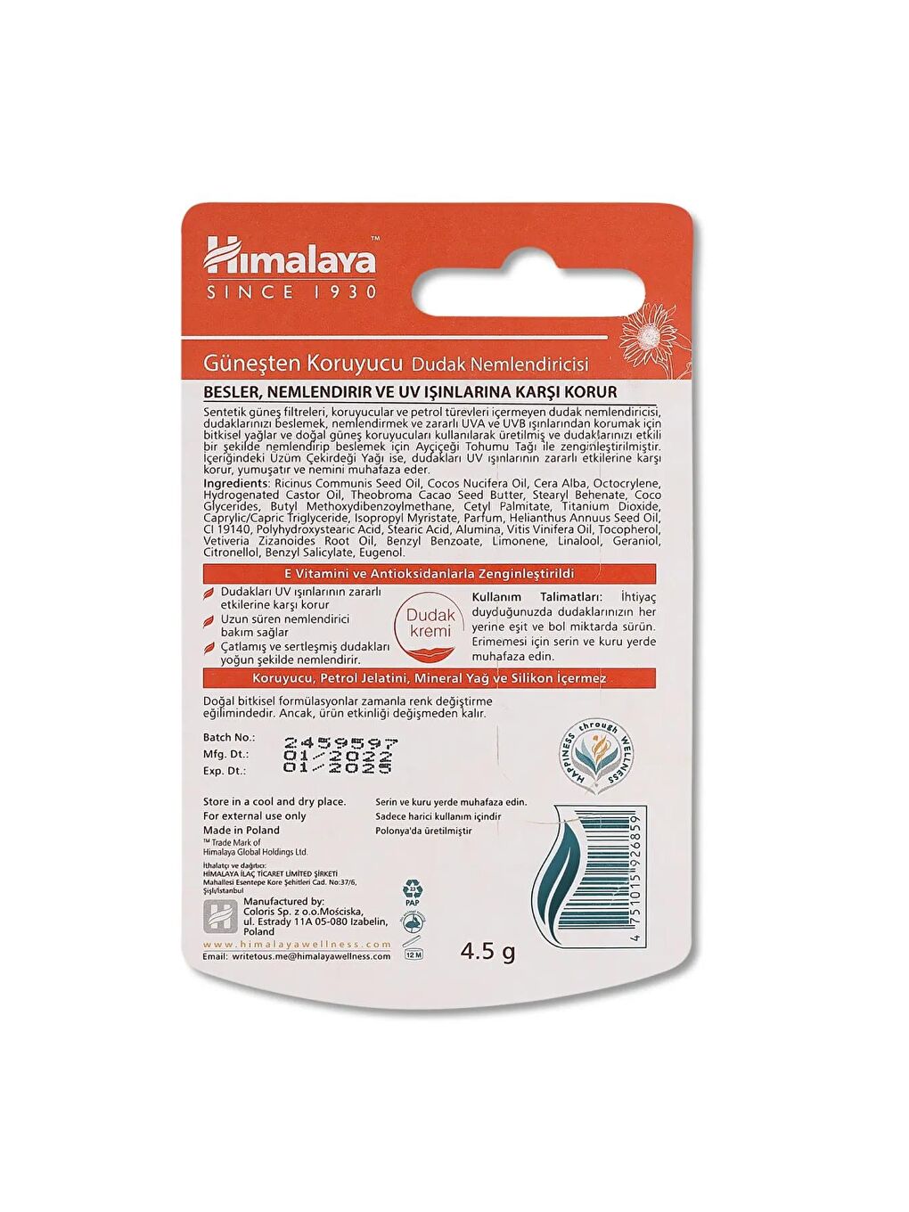 Güneş Koruyucu Spf 30 Dudak Kremi, Nemlendirici, Besleyici, %100 Doğal Renk, Silikon Içermez, 4,5 gr-1