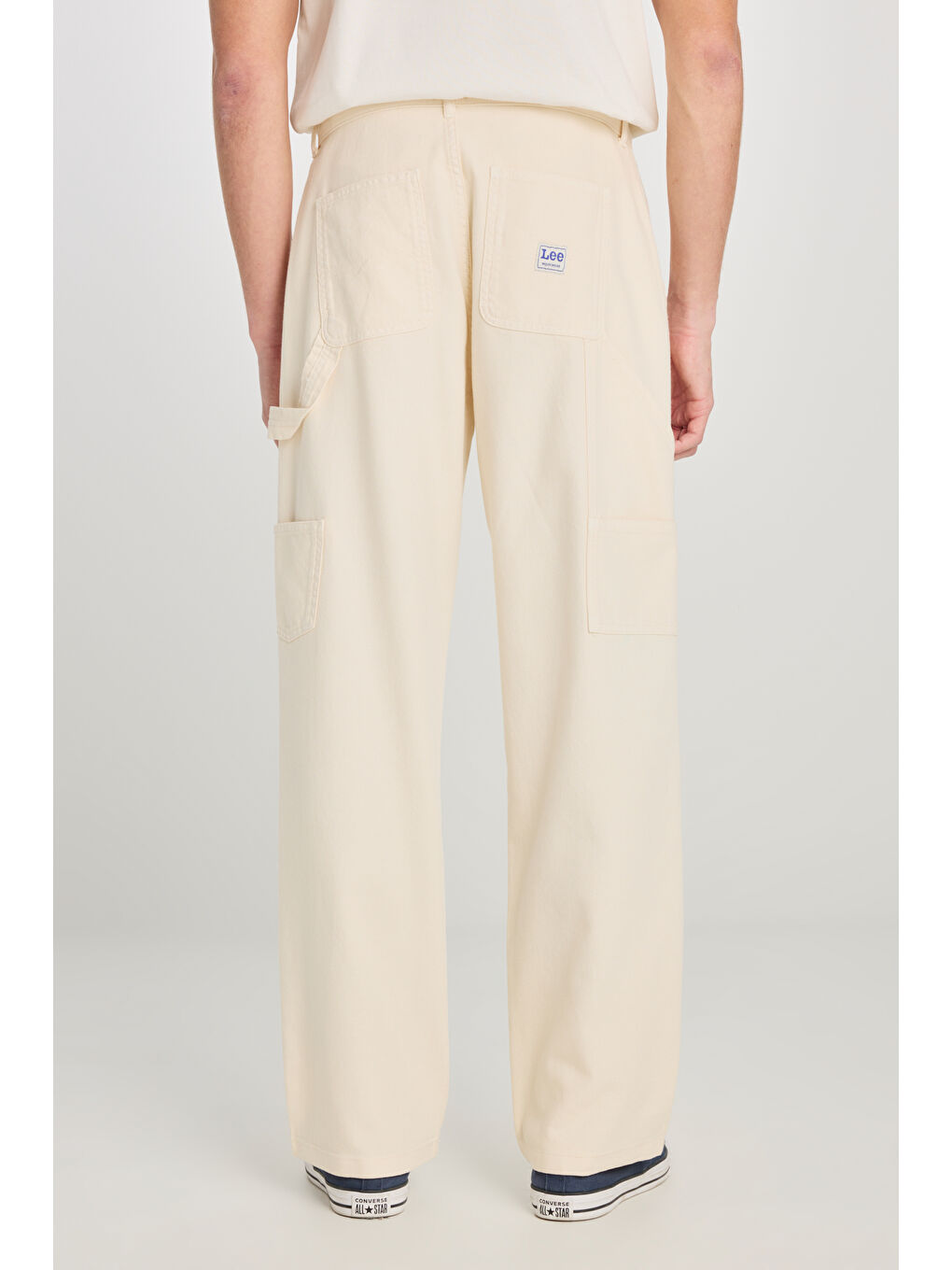 %100 Pamuk Carpenter Fit Geniş Kesim Ekru Denim Jean Pantolon-3