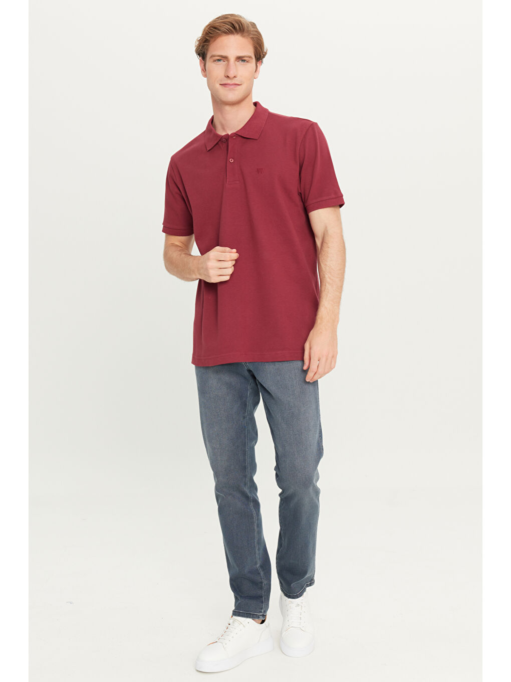 %100 Pamuk Regular Fit Normal Kesim Bordo Polo Yaka Tişört-2