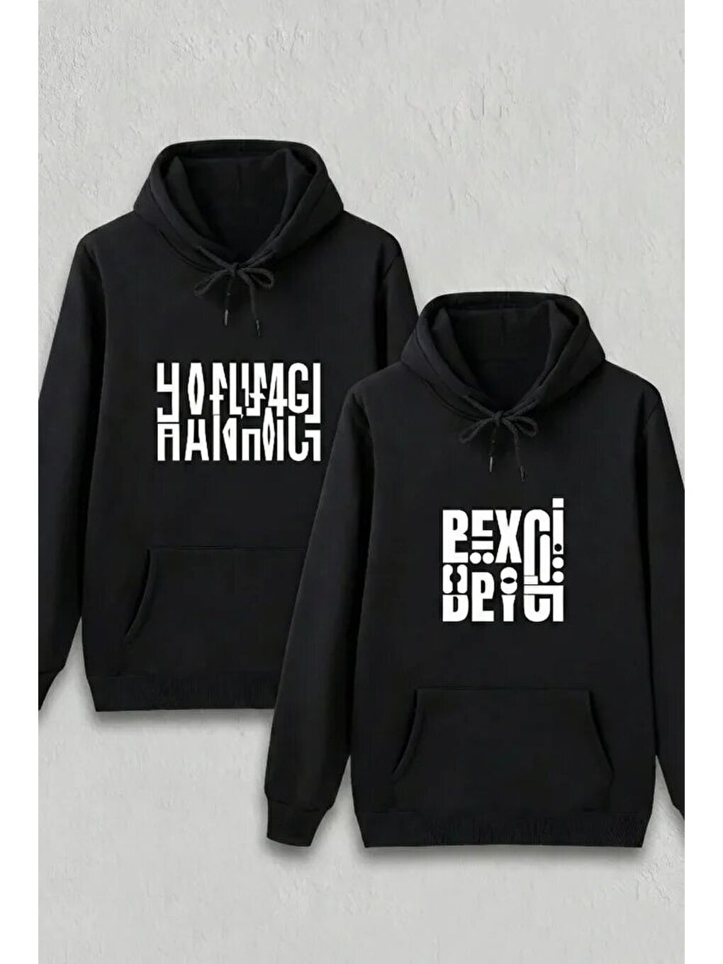 Sevgililer Günü Özel Kapüşonlu Beyci Baskılı Oversize Sweatshirt - Siyah-1