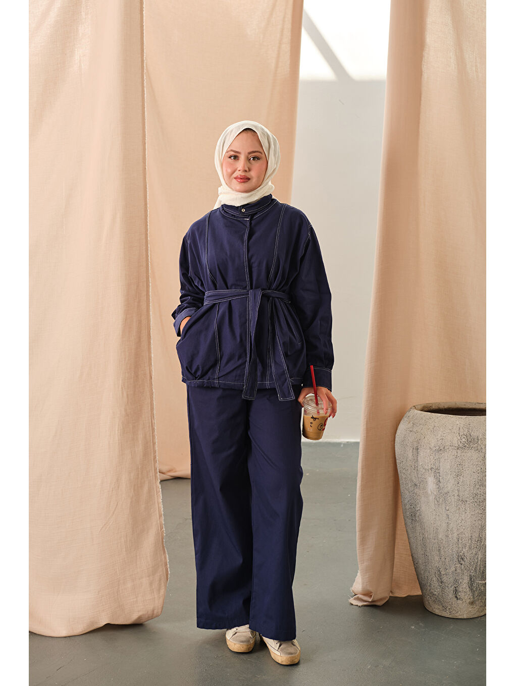 Kadın Çıtçıtlı Gabardin Takım Lacivert-1