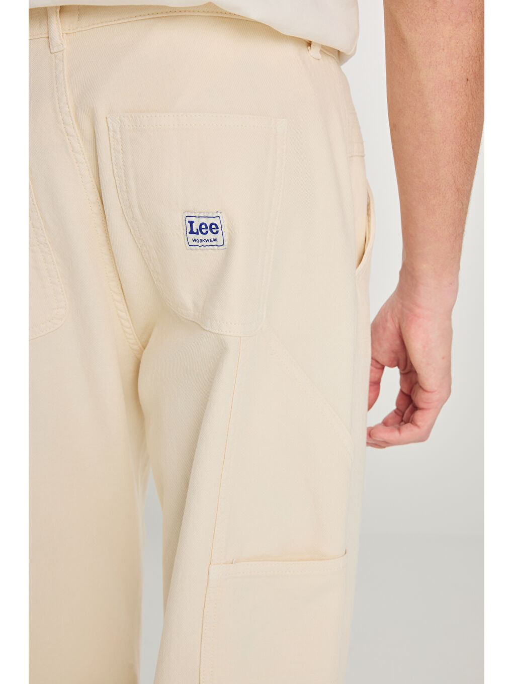 %100 Pamuk Carpenter Fit Geniş Kesim Ekru Denim Jean Pantolon-4