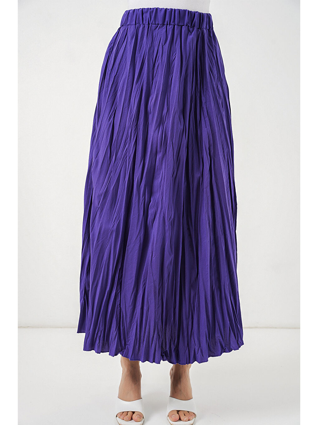 Kadın Uzun Kırışık Etek 8042 - Mor-1