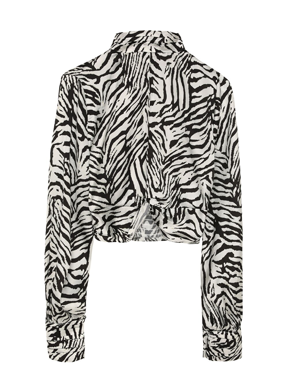 Dik Yakalı Zebra Desen Bluz Siyah