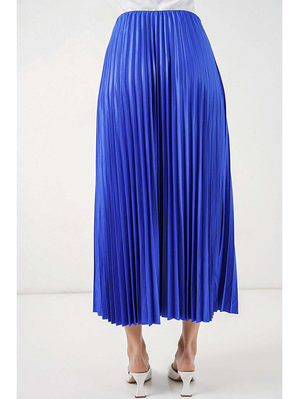 Mavi 8009 Deri Görünümlü Piliseli Etek - Saks-6