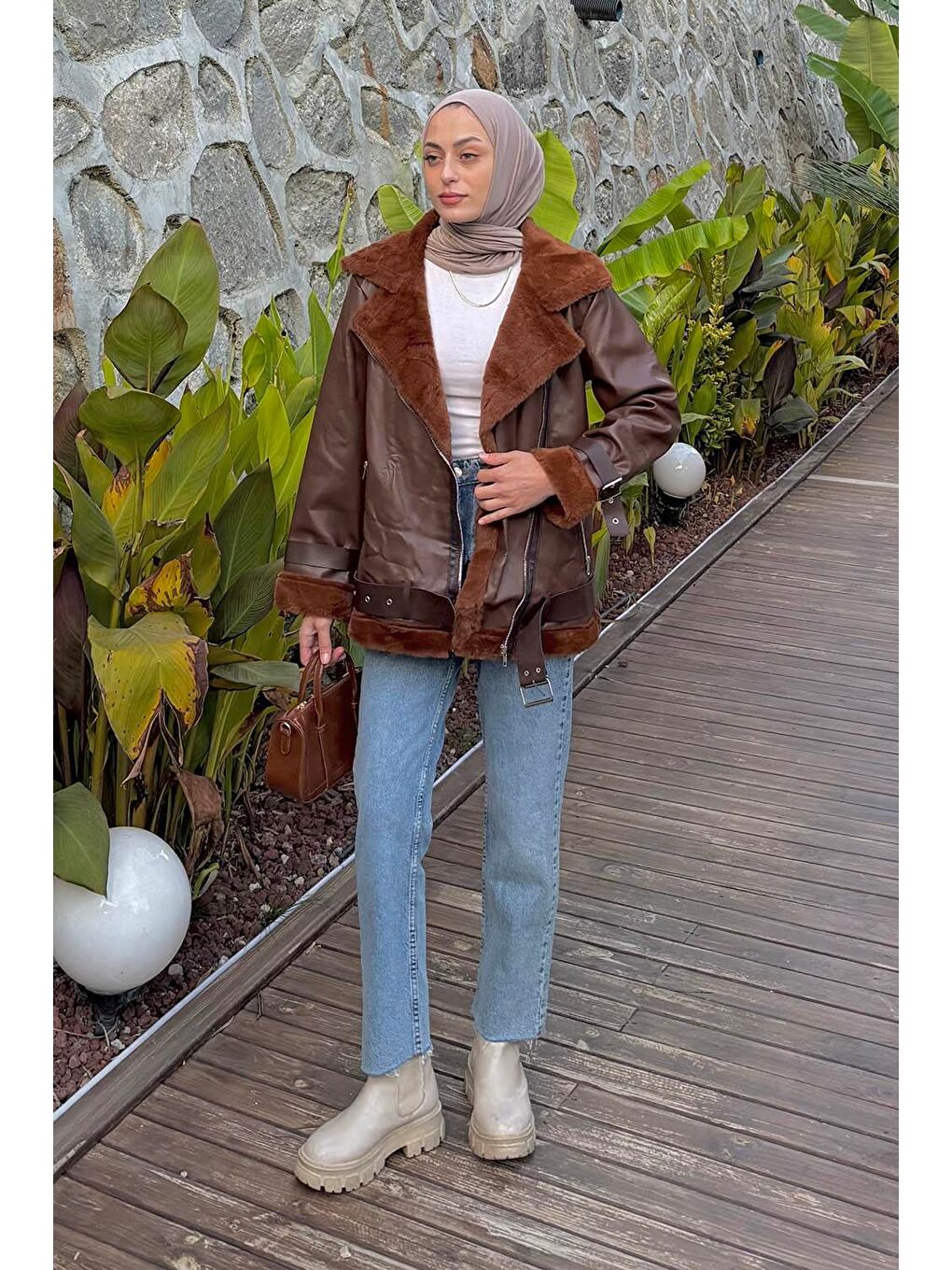 Süet Düğmeli Mont Acı Kahverengi-2