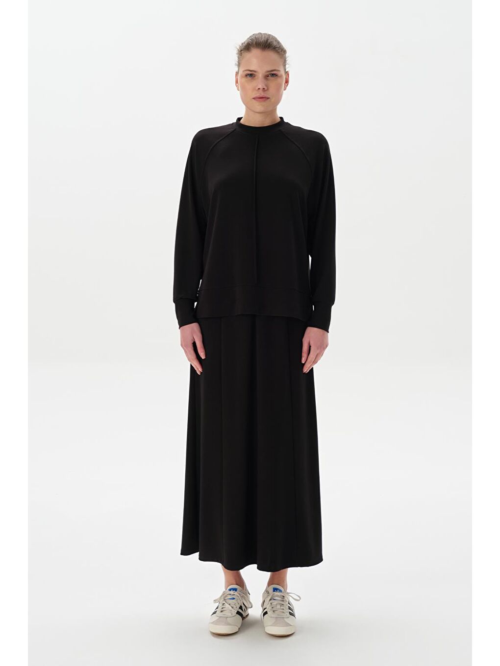 Modal Örme Balık Etek Bluz Takım Siyah