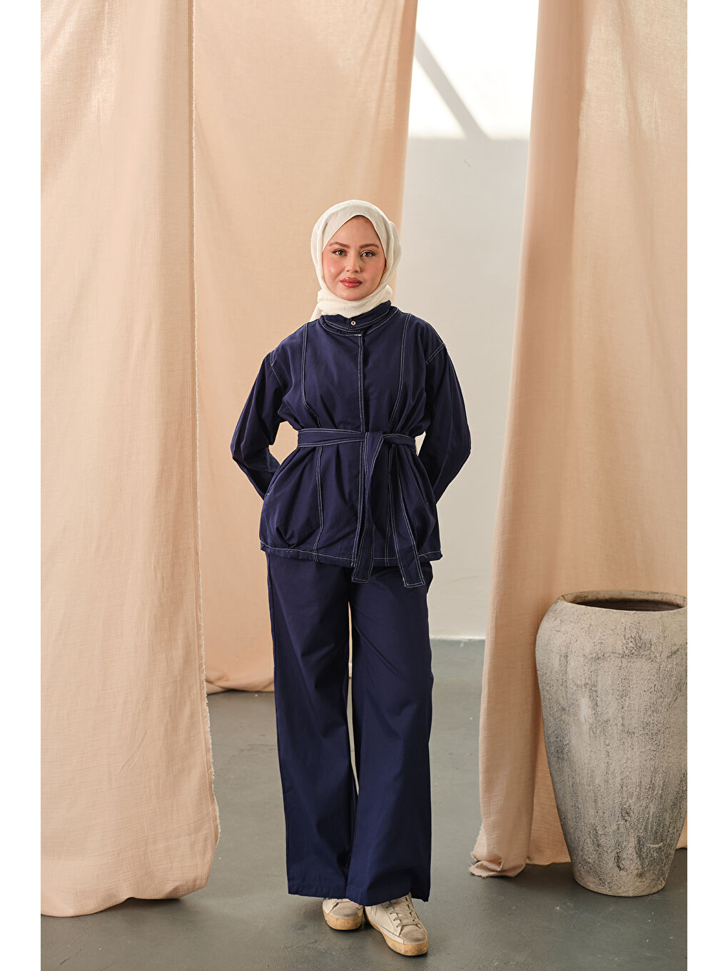 Kadın Çıtçıtlı Gabardin Takım Lacivert-2