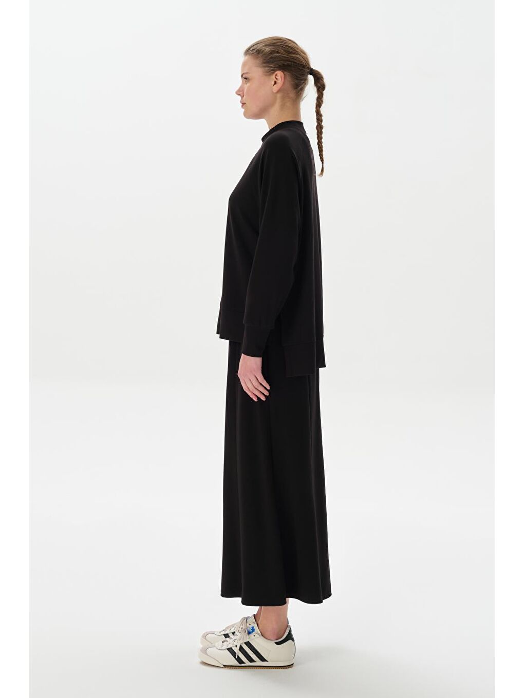 Modal Örme Balık Etek Bluz Takım Siyah-1