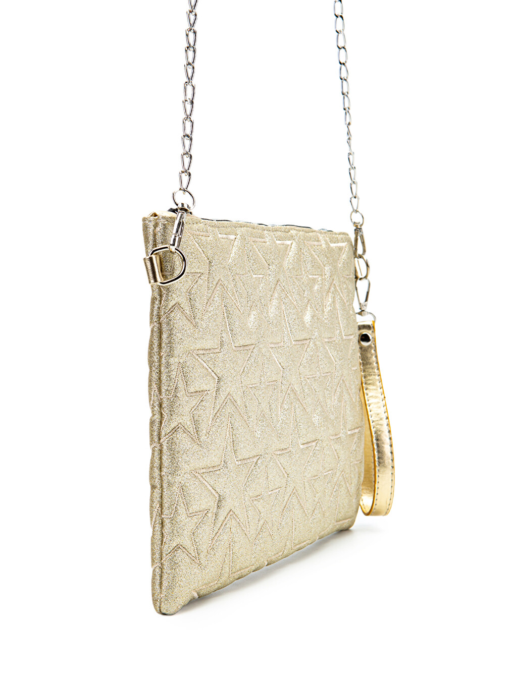 Pembe Tablet Boy Dikişli Clutch Star Kadın Yıldız Çapraz Çanta Tbstar Simli Gold-2