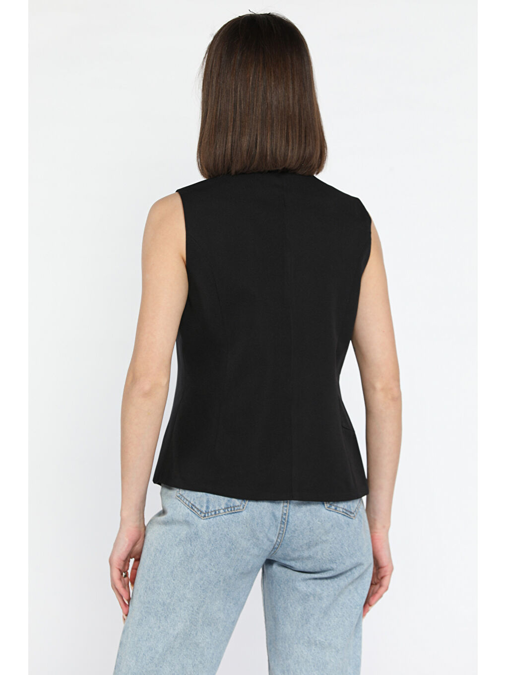 Siyah Bisiklet Yaka Astarlı Kadın Yelek-2