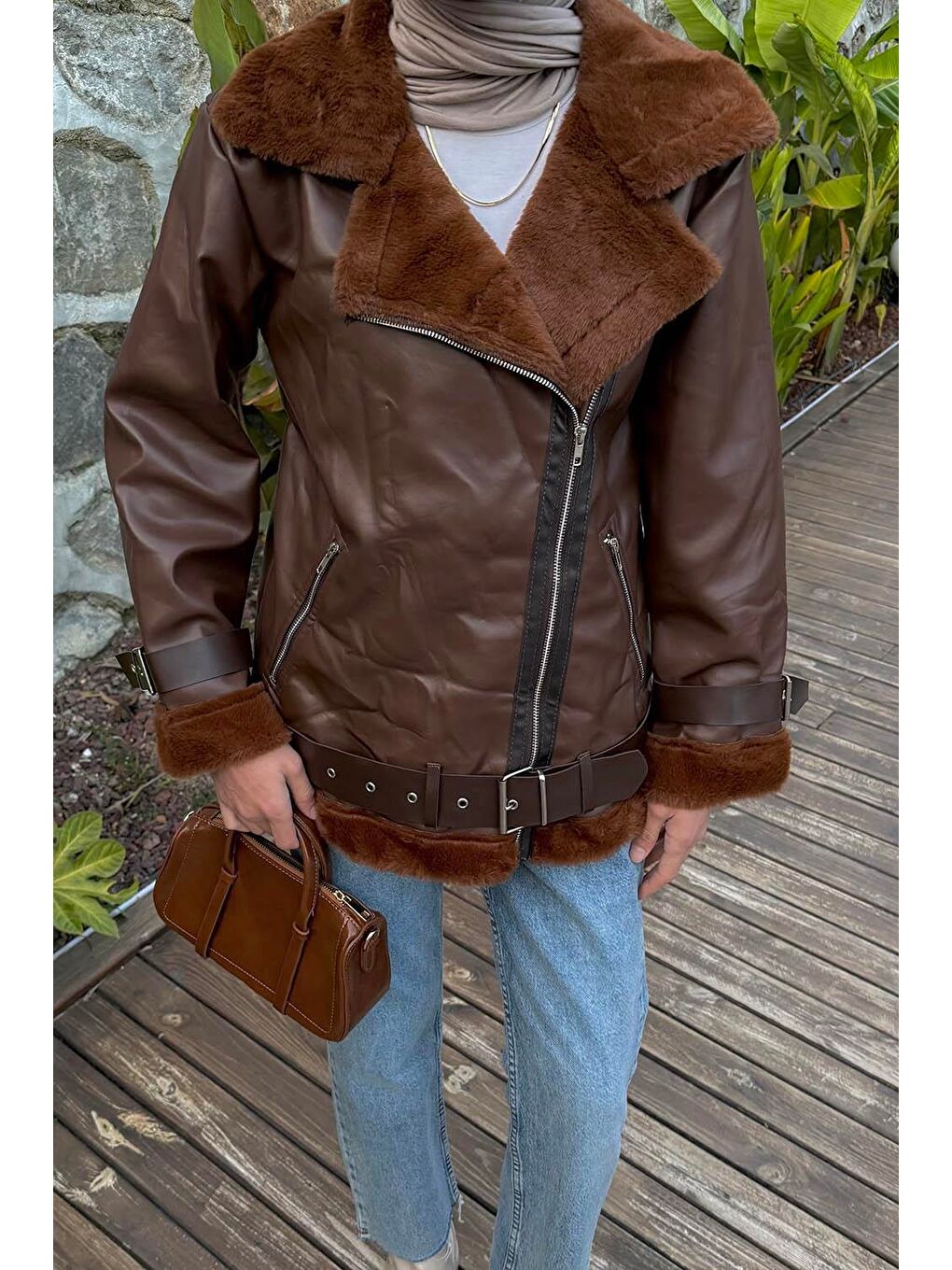 Süet Düğmeli Mont Acı Kahverengi-3