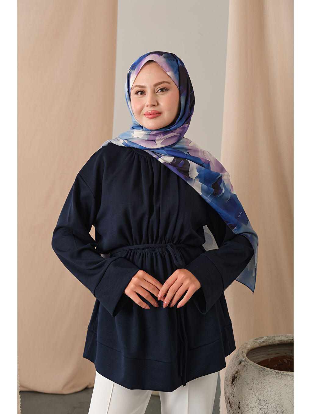 Kadın Beli Lastikli Tunik Lacivert-1