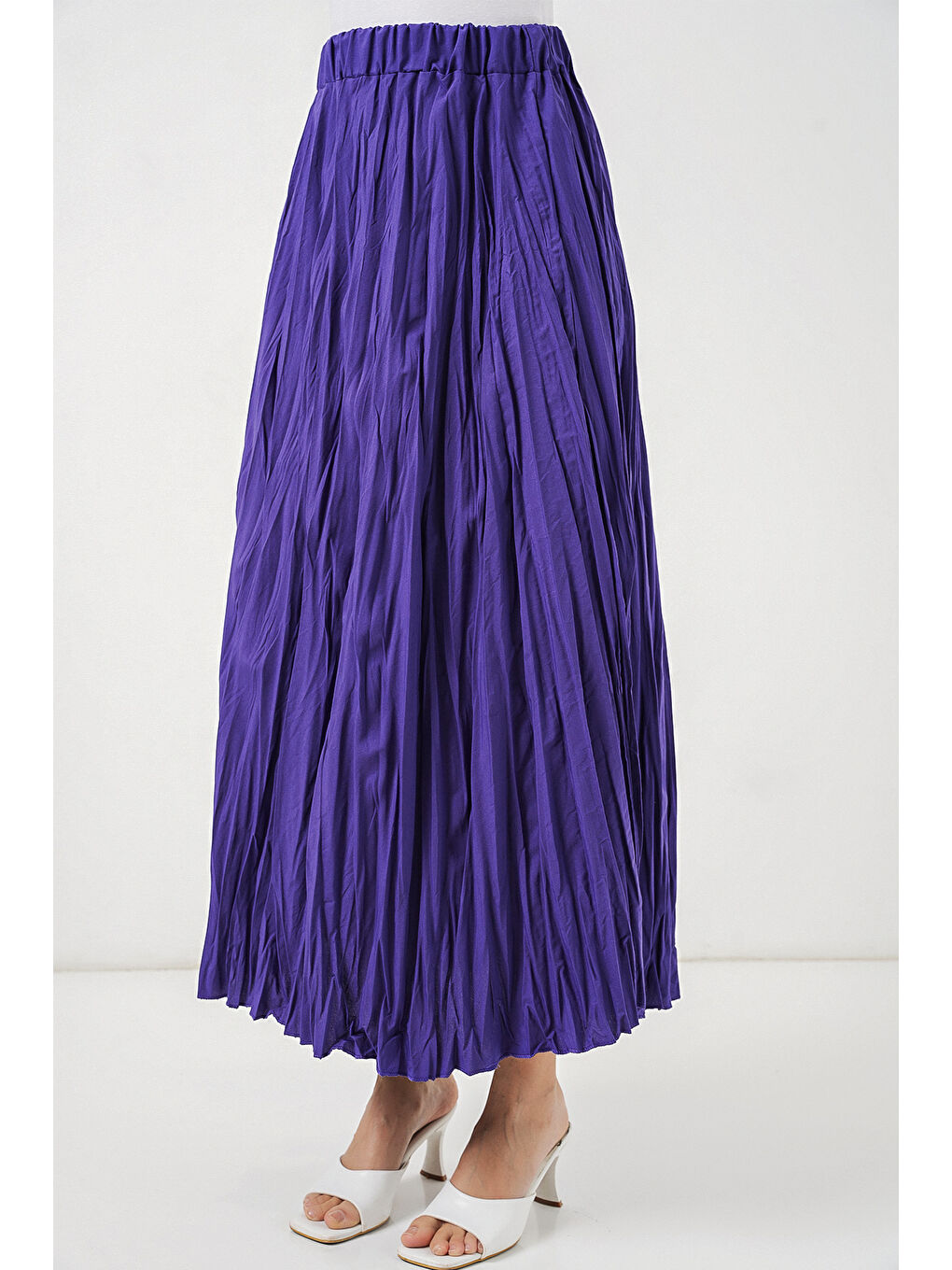 Kadın Uzun Kırışık Etek 8042 - Mor-3