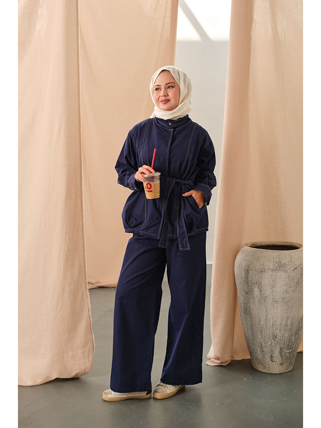 Kadın Çıtçıtlı Gabardin Takım Lacivert-3