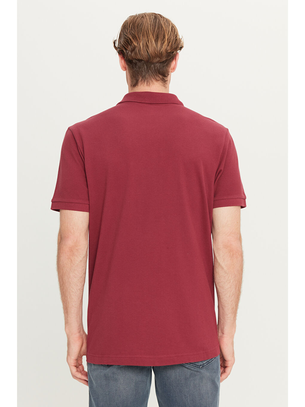 %100 Pamuk Regular Fit Normal Kesim Bordo Polo Yaka Tişört-4