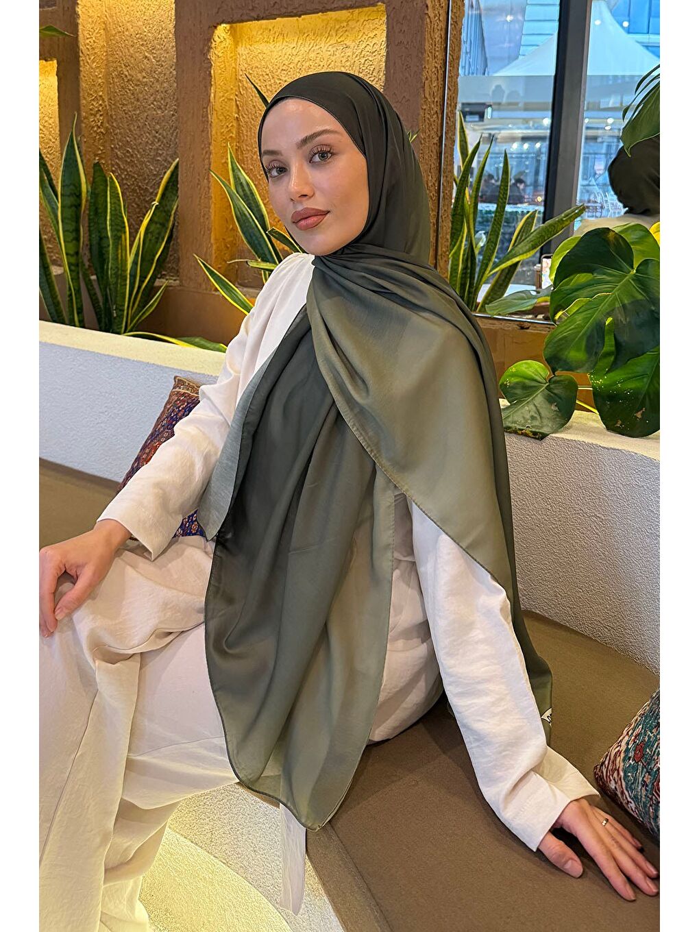 Degrade Desen Soft Şal Haki