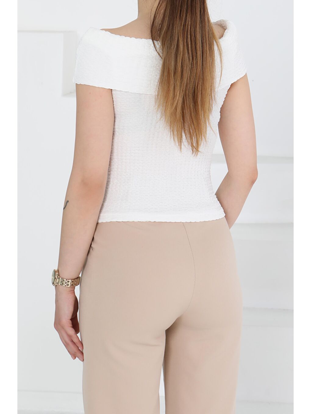 Buffle Kolsuz Madonna Bluz Beyaz - 27280-3