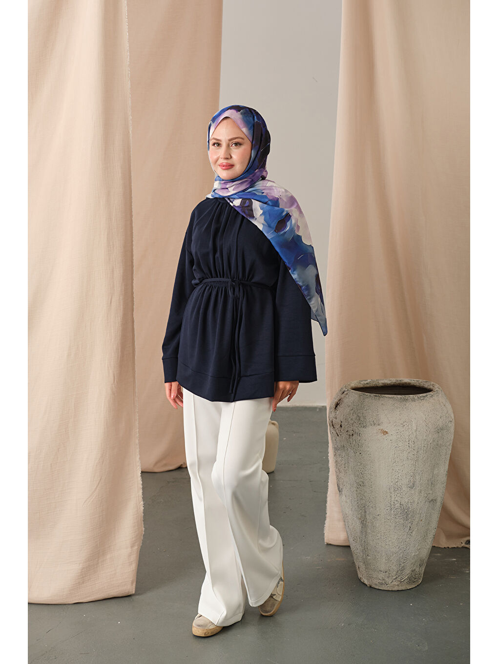 Kadın Beli Lastikli Tunik Lacivert-2