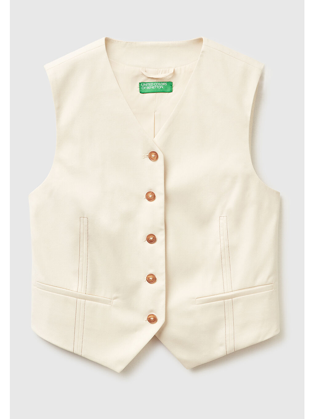 Kadın Ekru Viskoz ve Yün Karışımlı Düğmeli Yelek-1