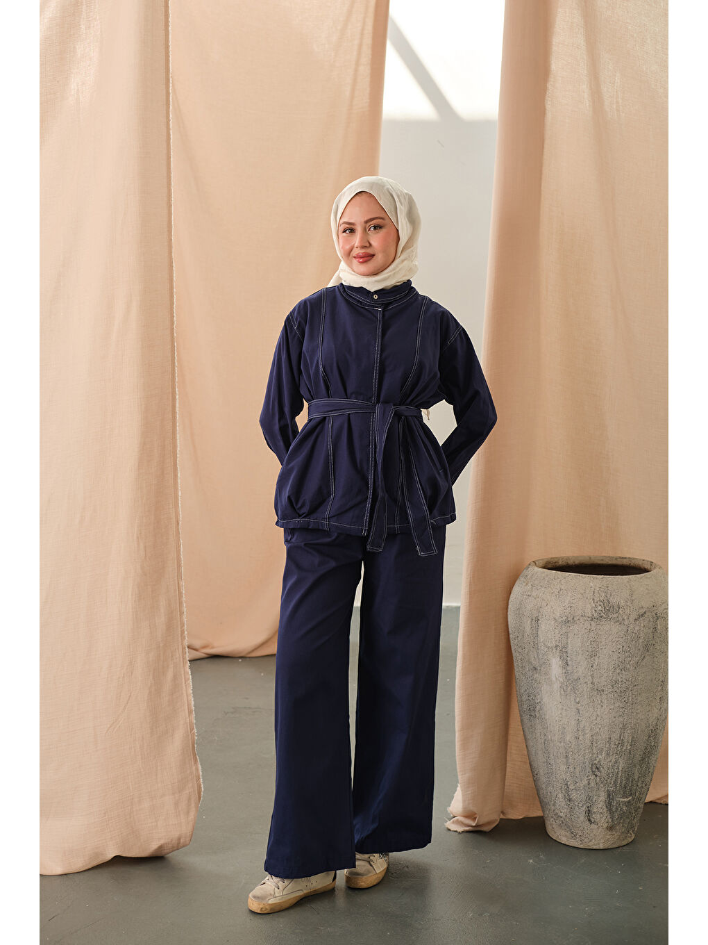 Kadın Çıtçıtlı Gabardin Takım Lacivert-4