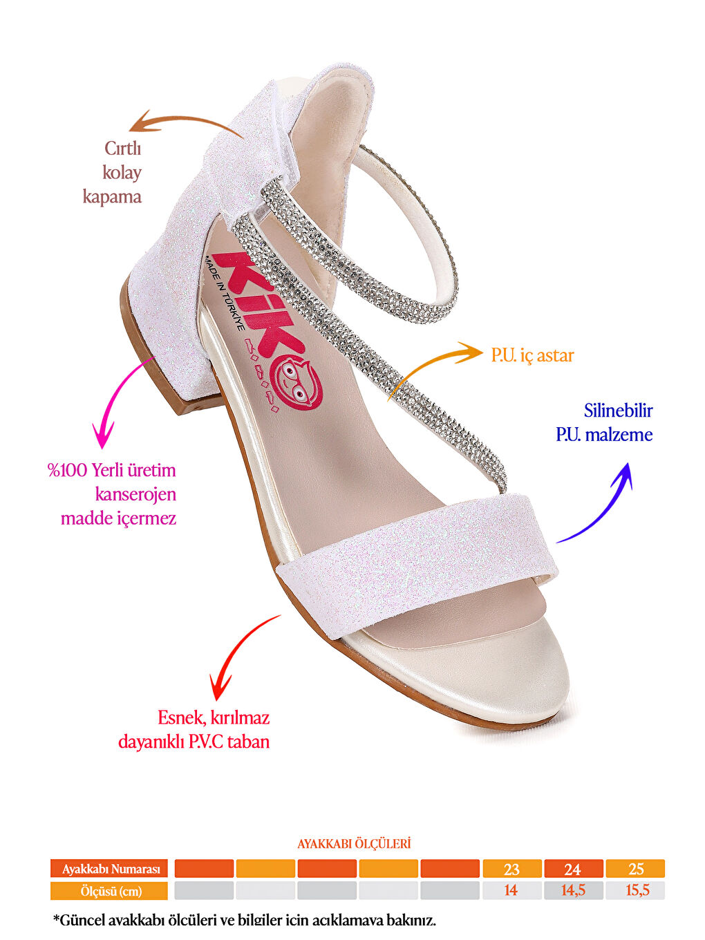 Beyaz Yada Kum Simli Kız Bebek 2 Cm Topuklu Sandalet Abiye Ayakkabı-1