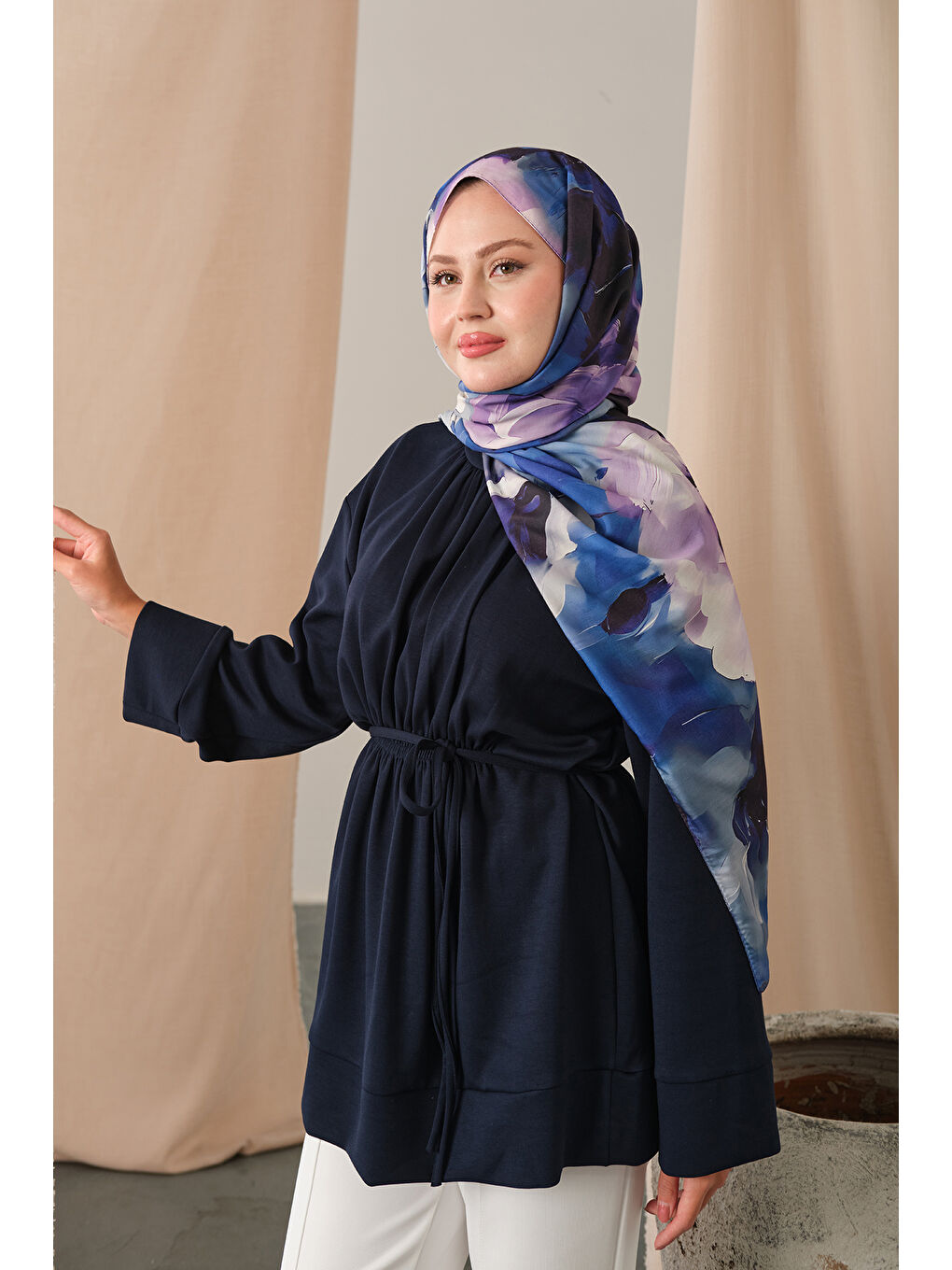 Kadın Beli Lastikli Tunik Lacivert-3