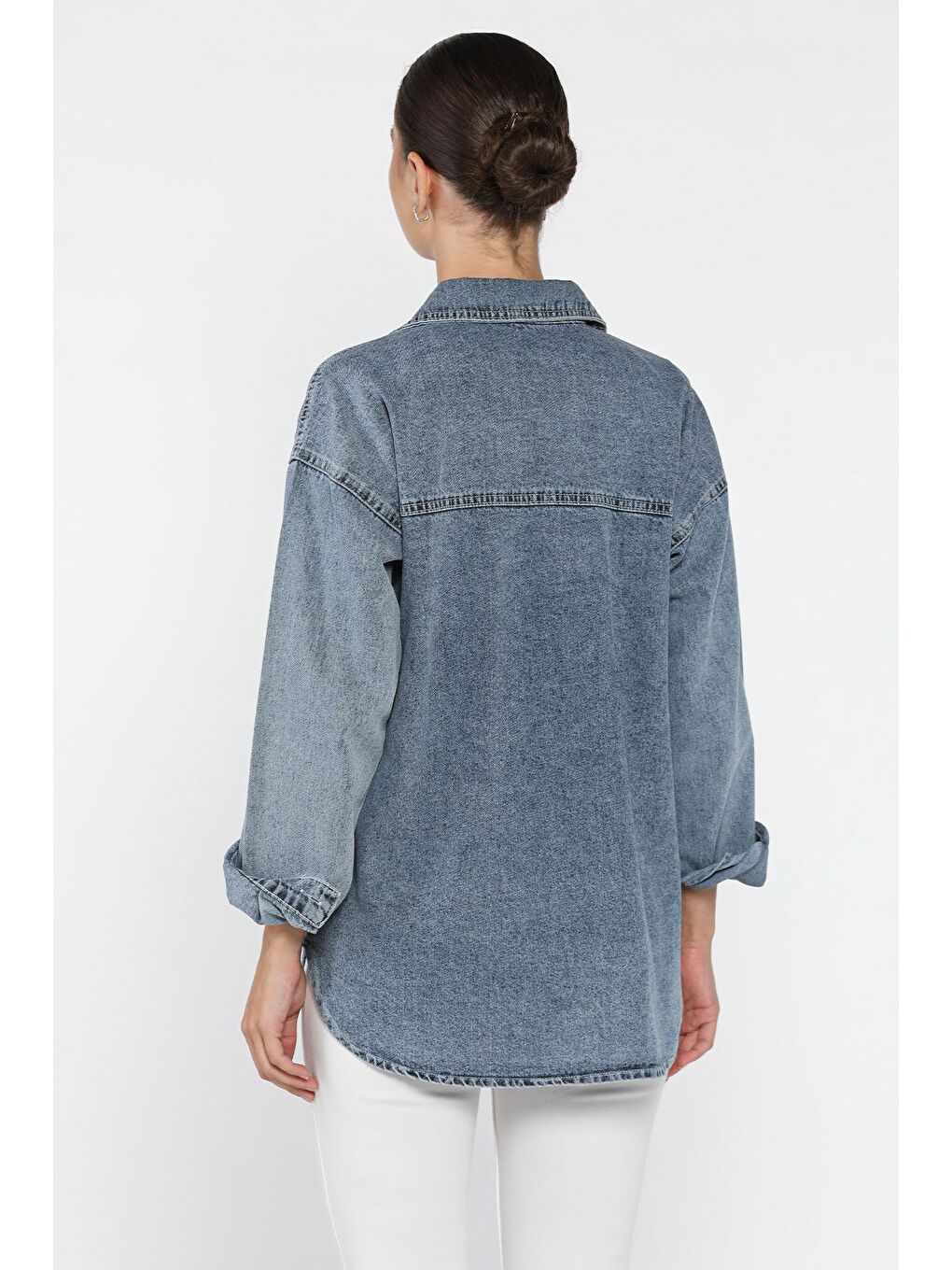 Mavi Kadın Çift Cepli Taş İşlemeli Jean Ceket-2